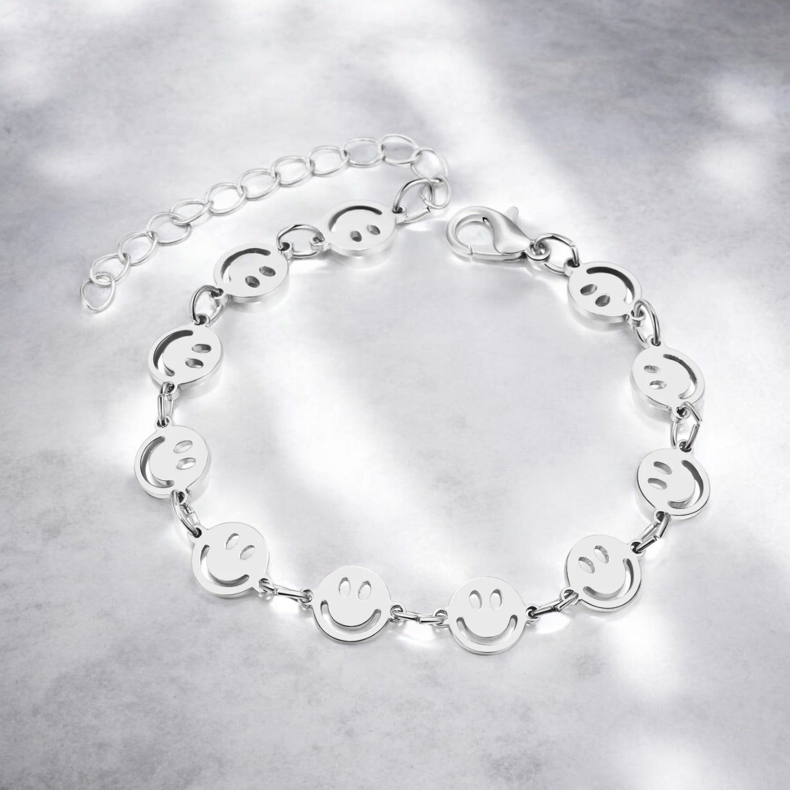 Waterproof Happy Face Link Charm Bracelet