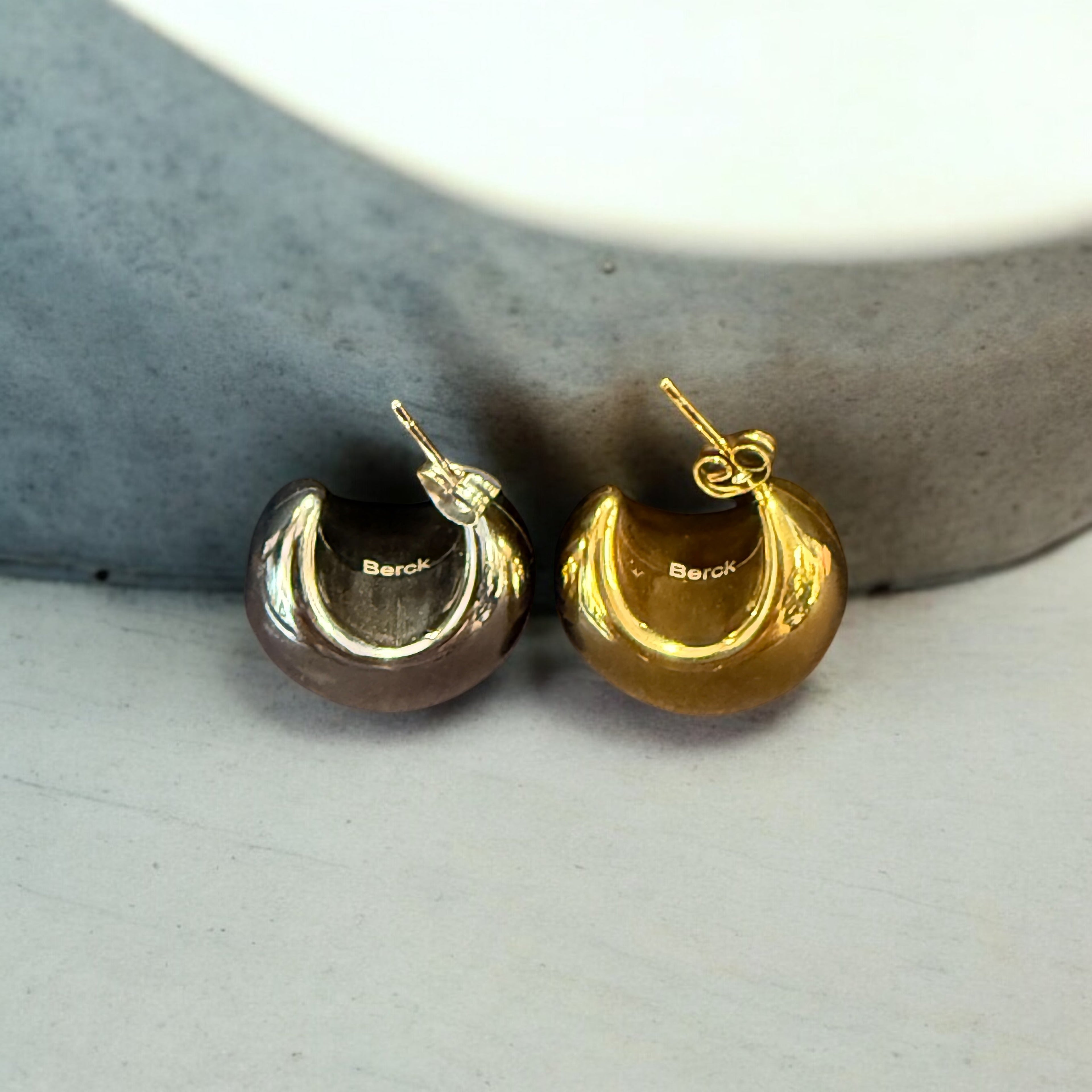 Waterproof Puffed Wrap Hoop Earrings Polished Stainless Steel & 14k Gold PVD Plated Stainless Steel