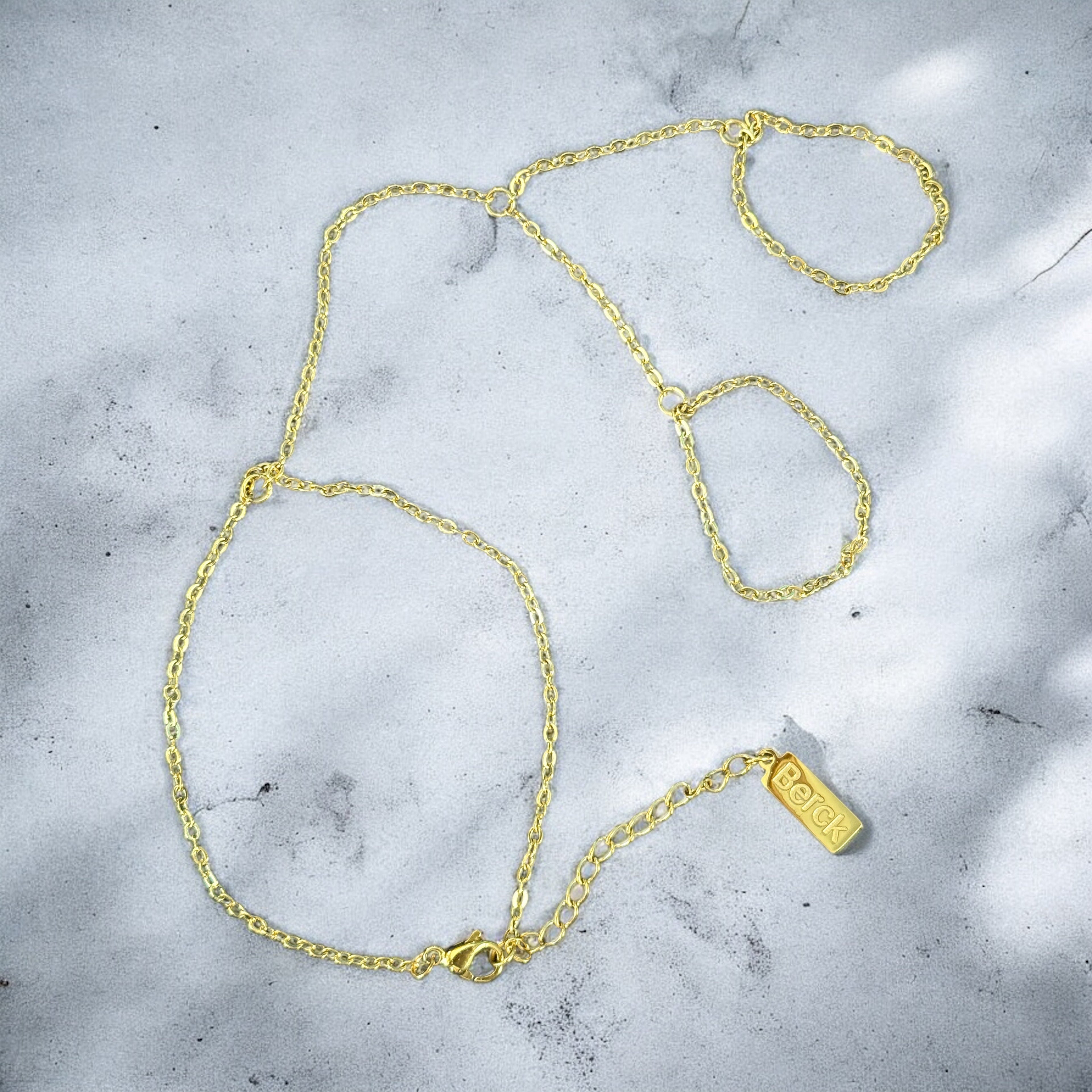 Waterproof Double Finger Hand Chain Polished Stainless Steel & 14k Gold PVD Plated Stainless Steel