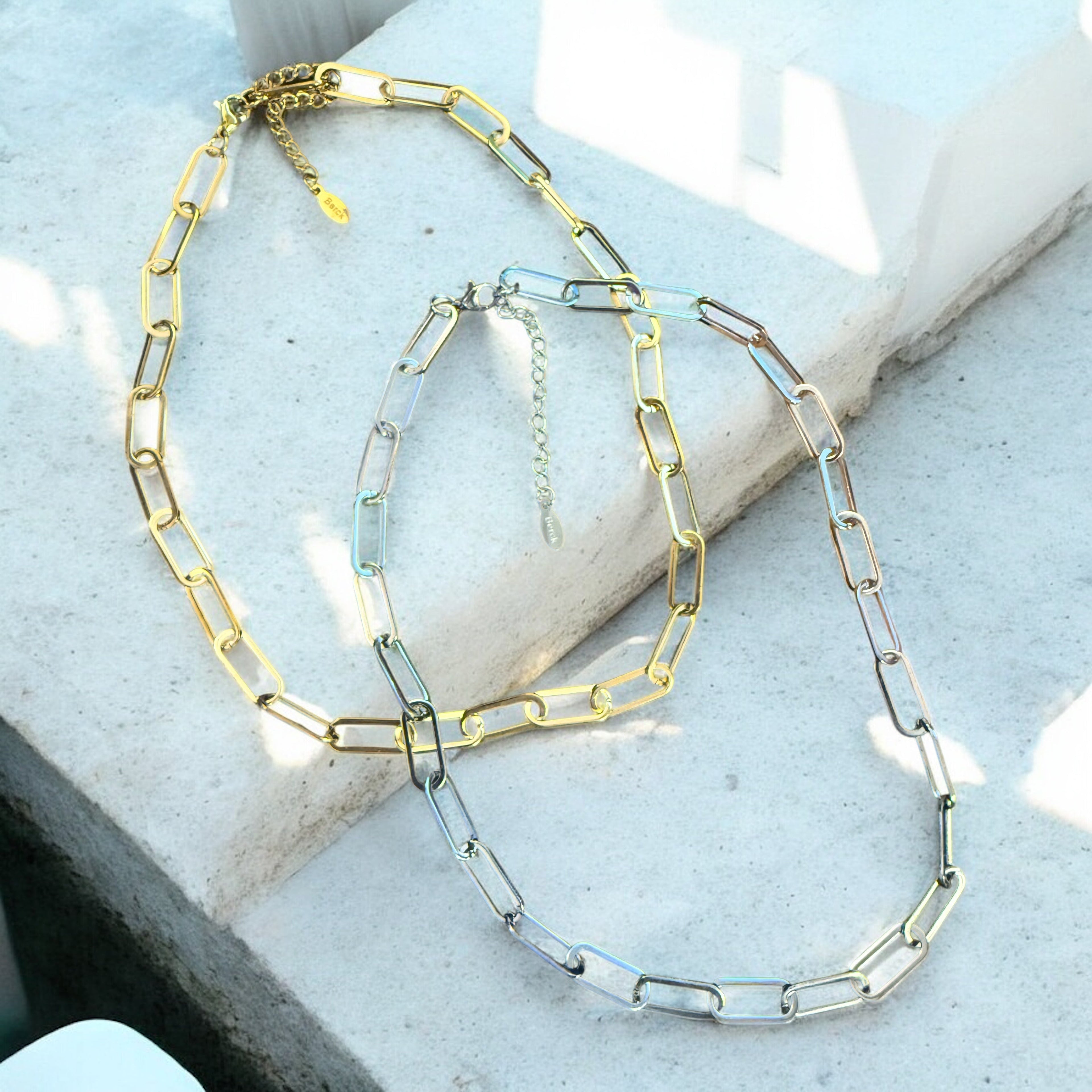 Waterproof Large Link Necklace Polished Stainless Steel & 14k Gold PVD Plated Stainless Steel