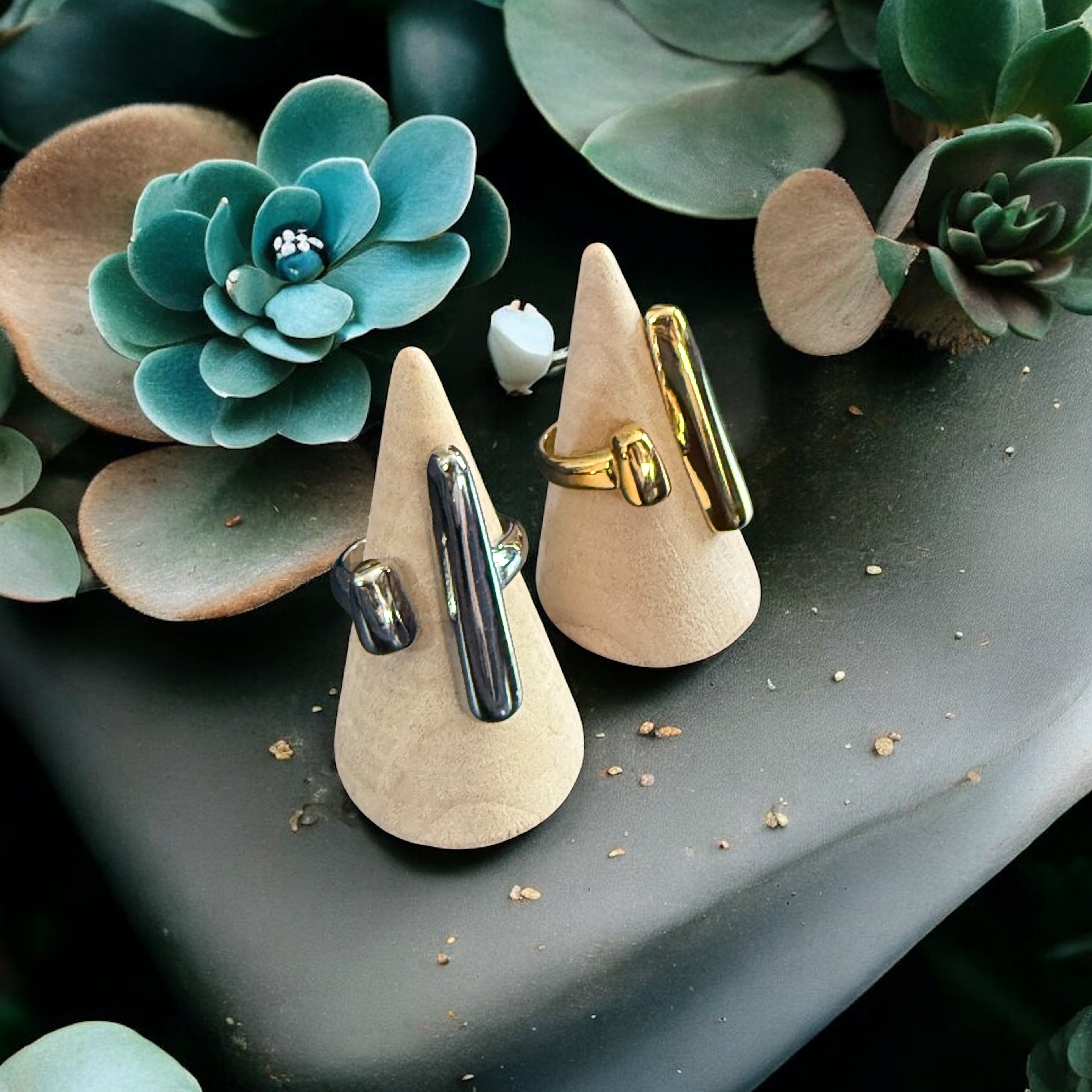 Waterproof Abstract Bar Ring Polished Stainless Steel & 18k Gold PVD Plated Stainless Steel