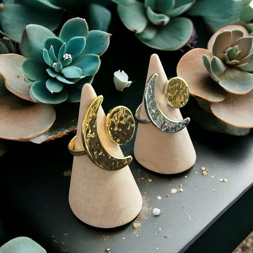 Waterproof Crescent Moon Ring Polished Stainless Steel & 18k Gold PVD Plated Stainless Steel