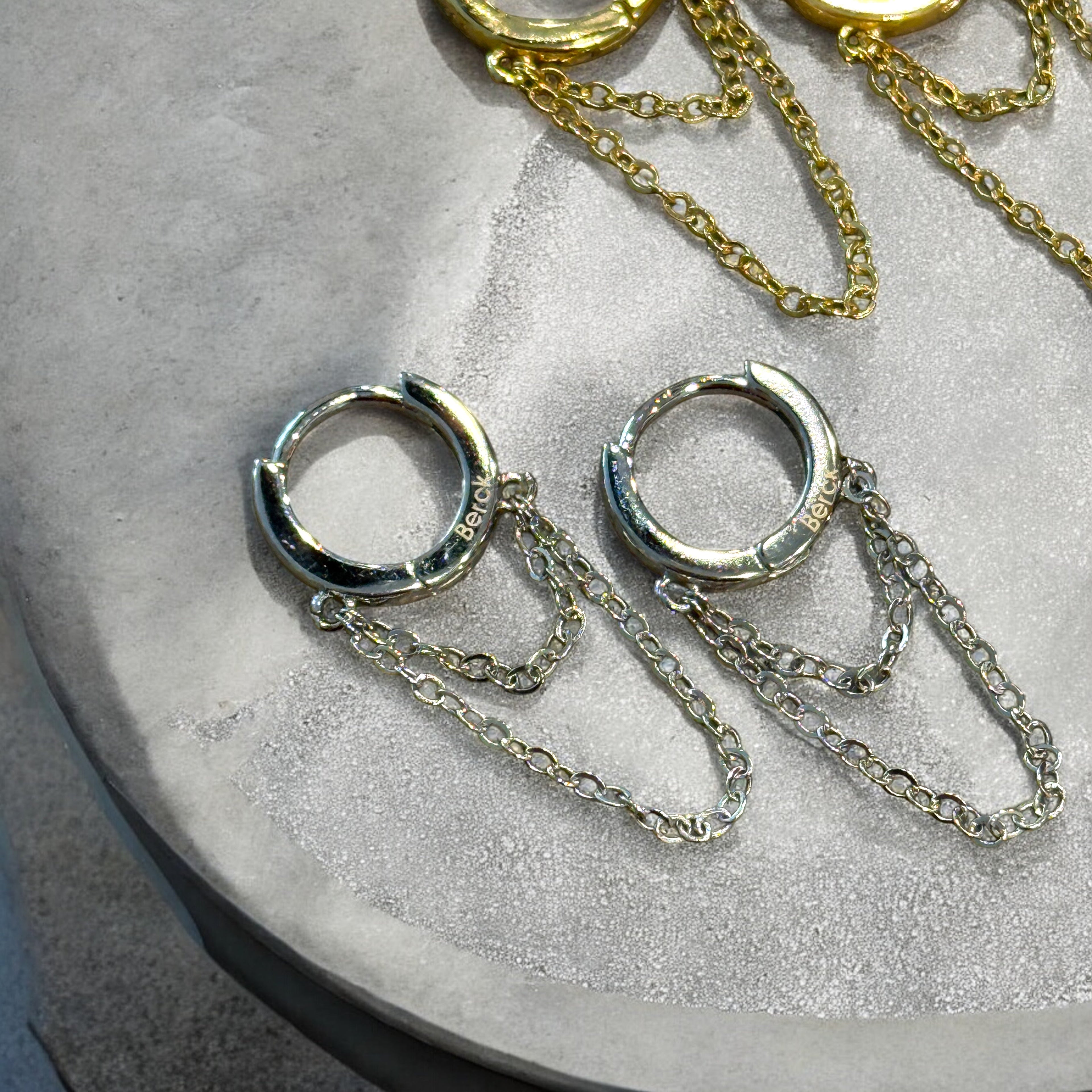 Waterproof Chain Drop Huggie Hoop Earrings 13mm 14K Gold PVD Plated or 925 Sterling Silver PVD Plated