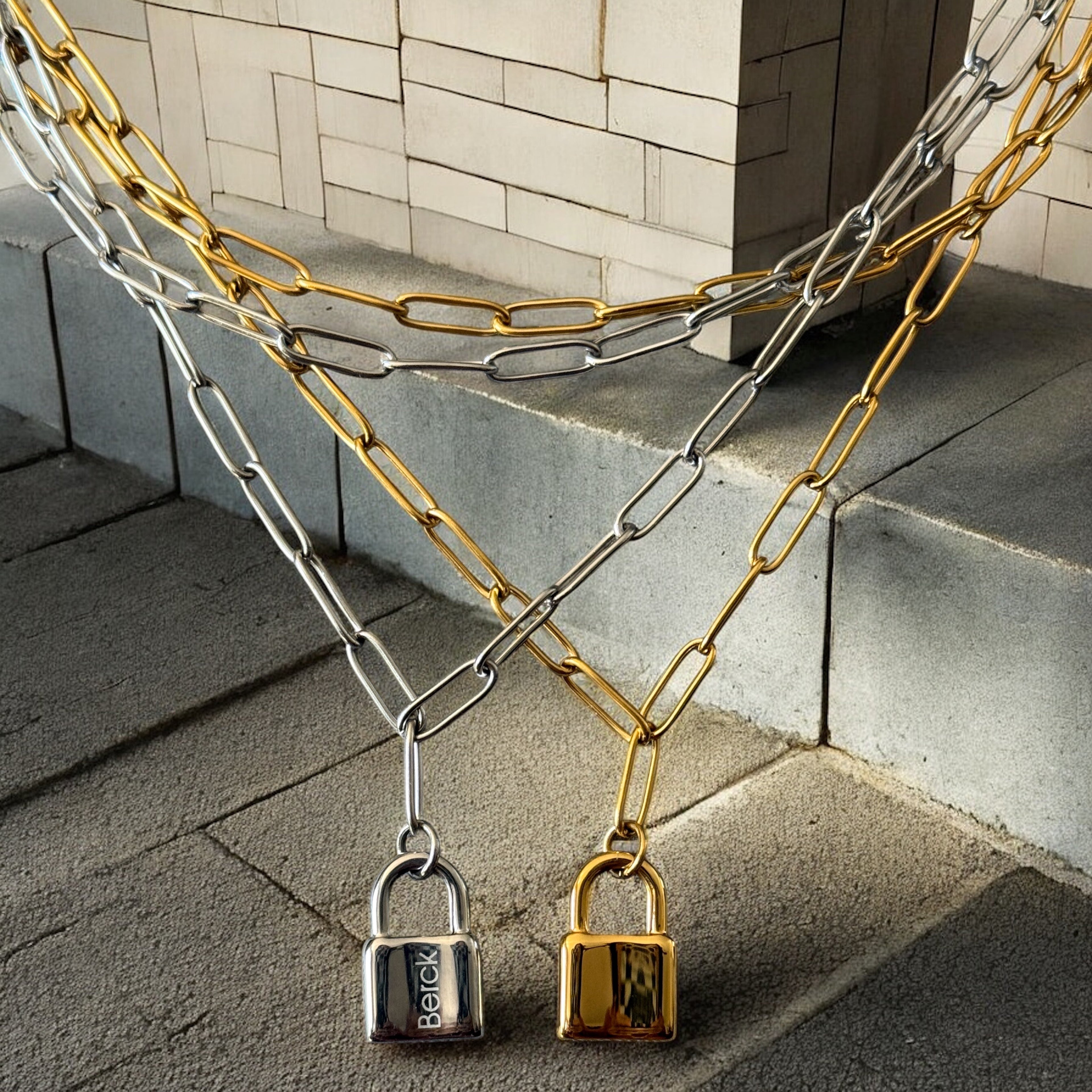 Waterproof Double Layer Lock Pendant Necklace