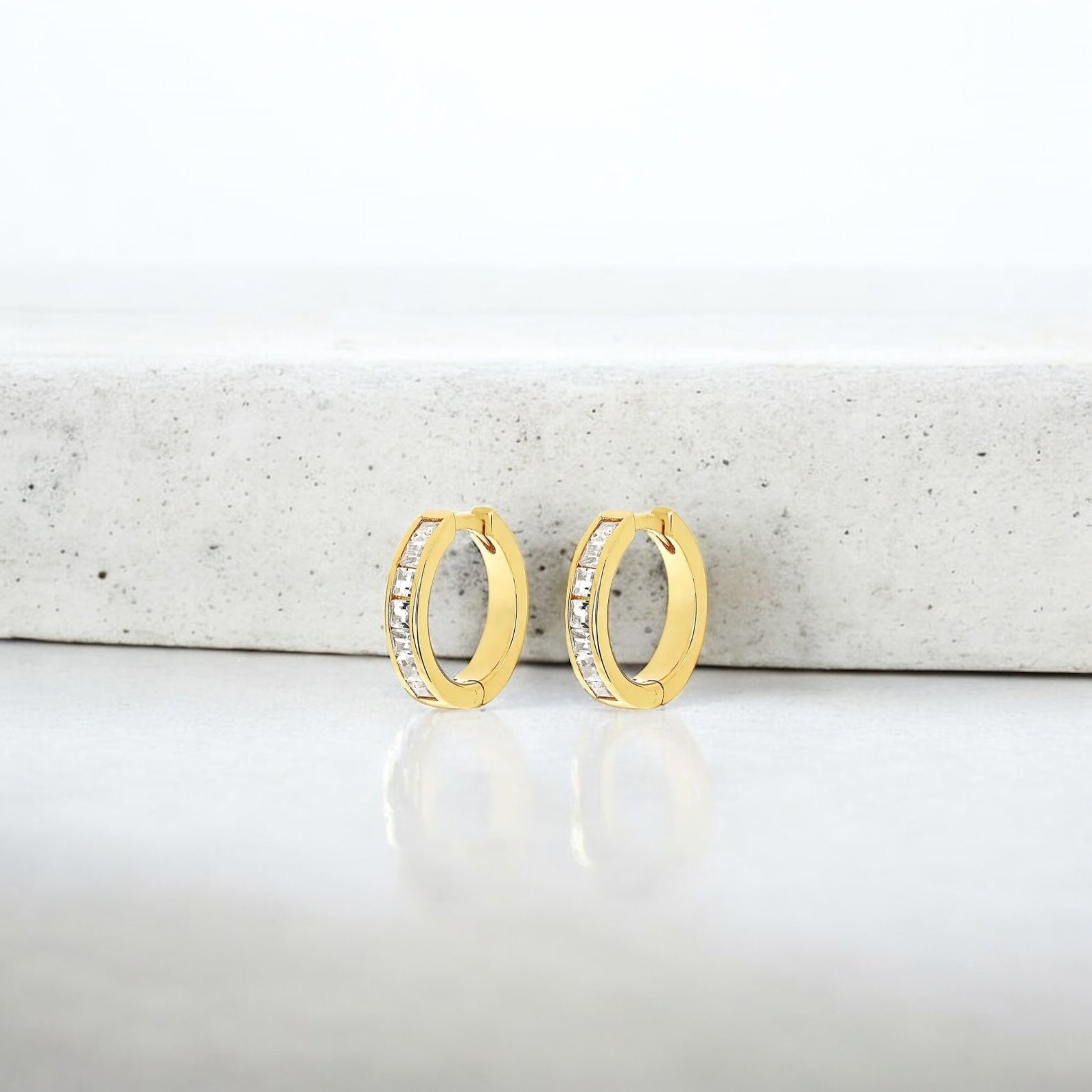 Waterproof Dainty Zircon Diamond Huggies Solid Sterling Silver