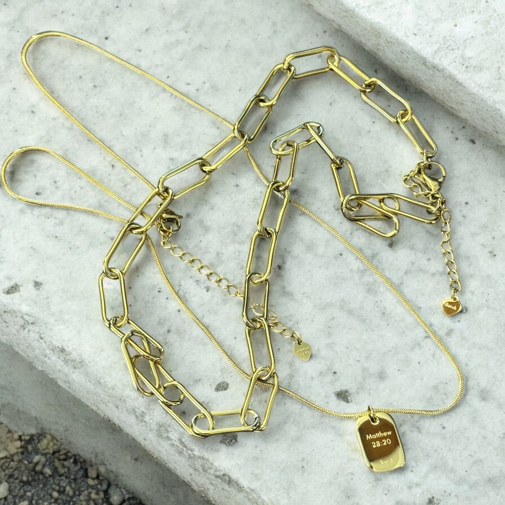 Waterproof Two Piece Layering Necklace "I am With You Always"