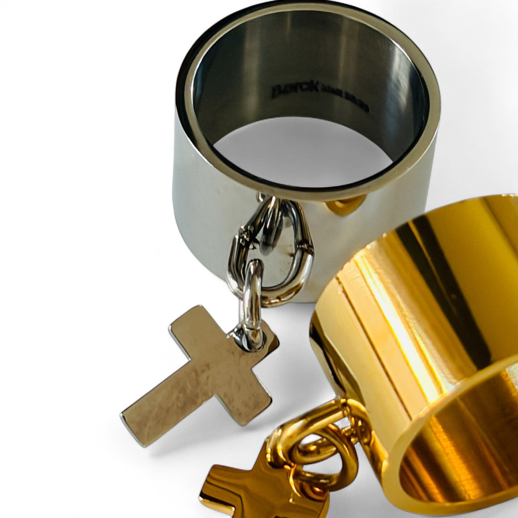 Waterproof Dangling Cross Ring Polished Stainless Steel & 18k Gold PVD Plated Stainless Steel