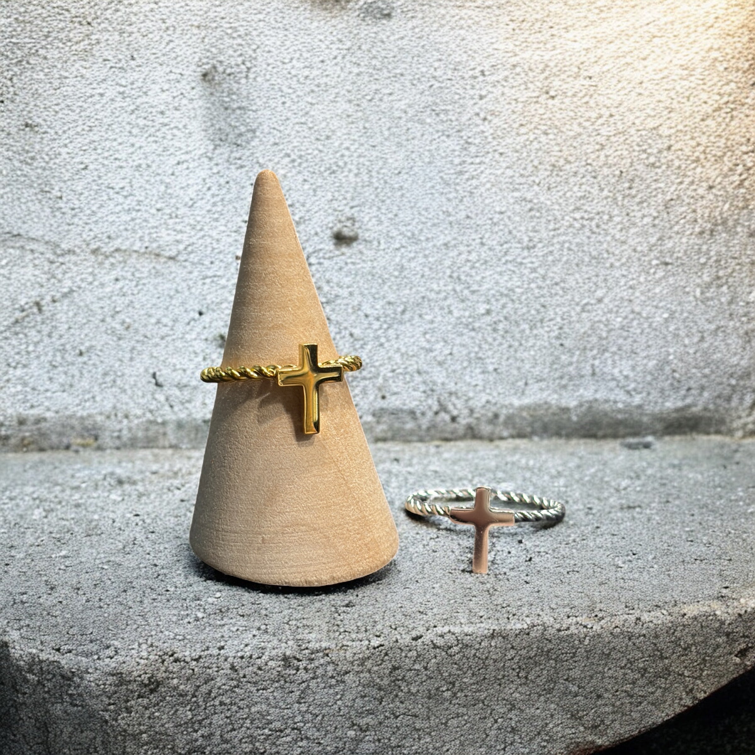 Waterproof Twisted BandCross Ring Polished Stainless Steel & 18k Gold PVD Plated Stainless Steel