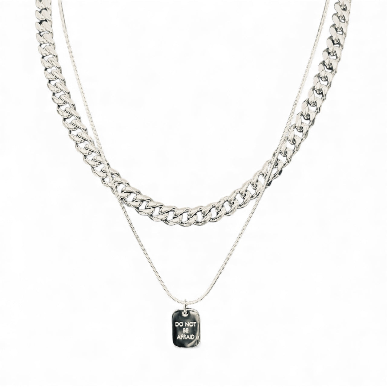 Waterproof Two Piece Layering Necklace "Do Not Be Afraid"