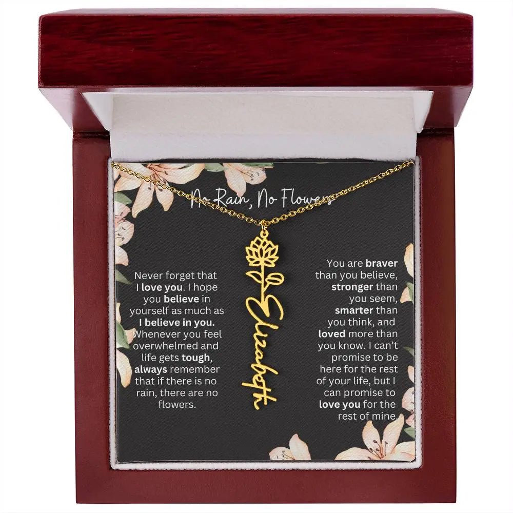 Birth Flower Necklace With Name I No Rain - No Flowers