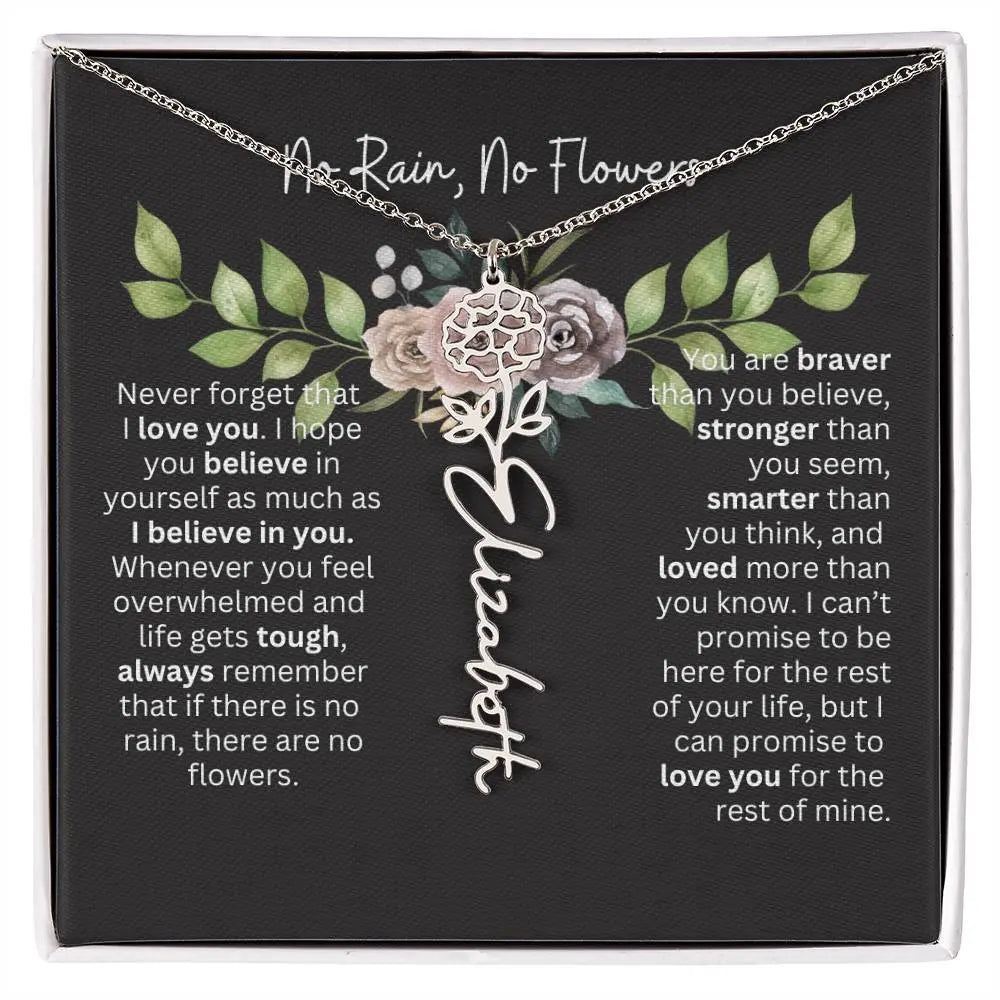 Birth Flower Necklace With Name I No Rain - No Flowers | Elegant Gift for Daughter