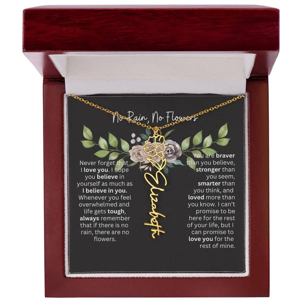 Birth Flower Necklace With Name I No Rain - No Flowers | Elegant Gift for Daughter