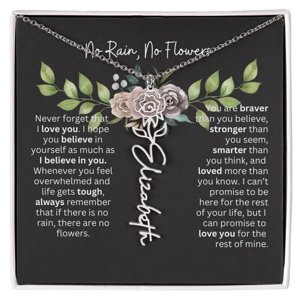 Birth Flower Necklace With Name I No Rain - No Flowers | Elegant Gift for Daughter