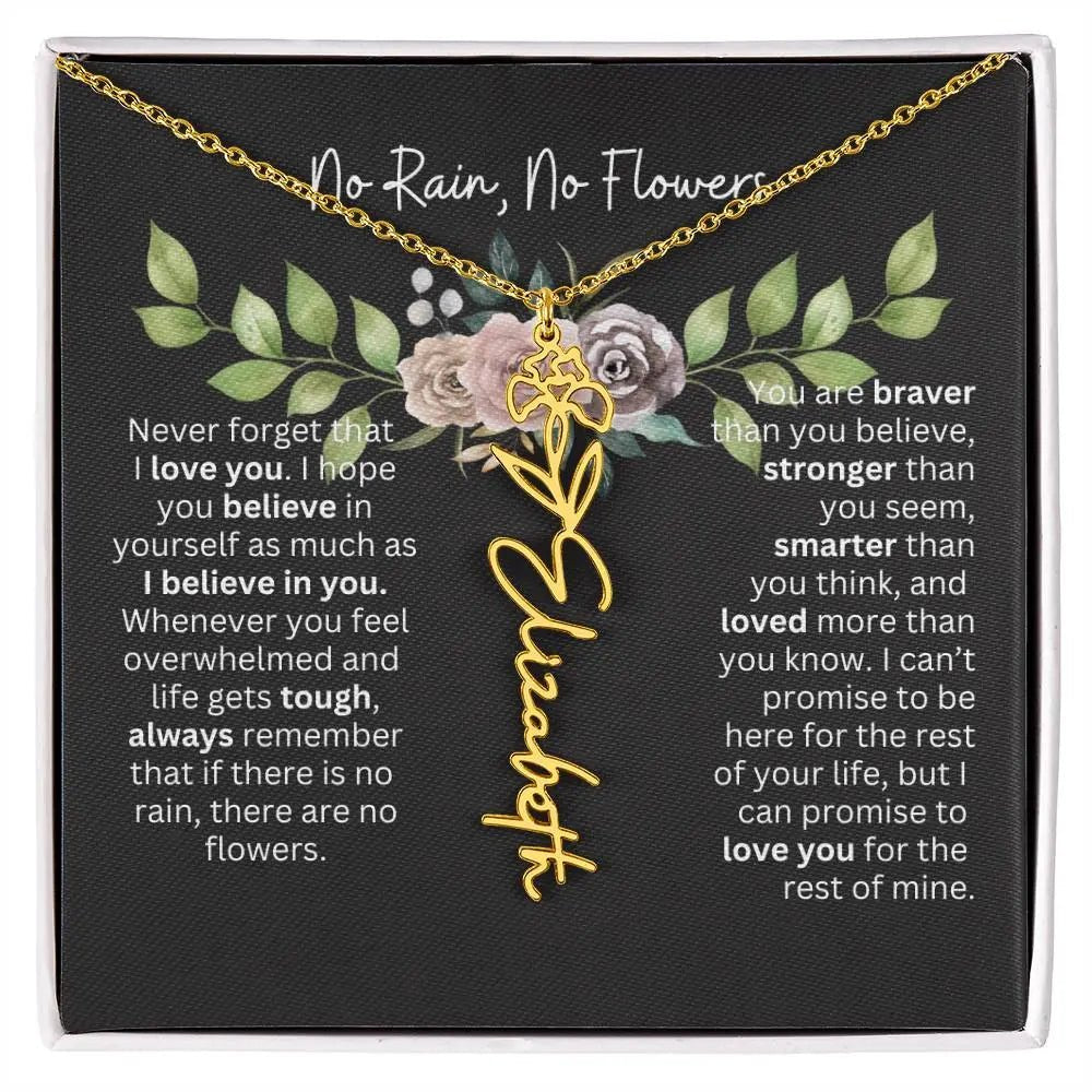 Birth Flower Necklace With Name I No Rain - No Flowers | Elegant Gift for Daughter