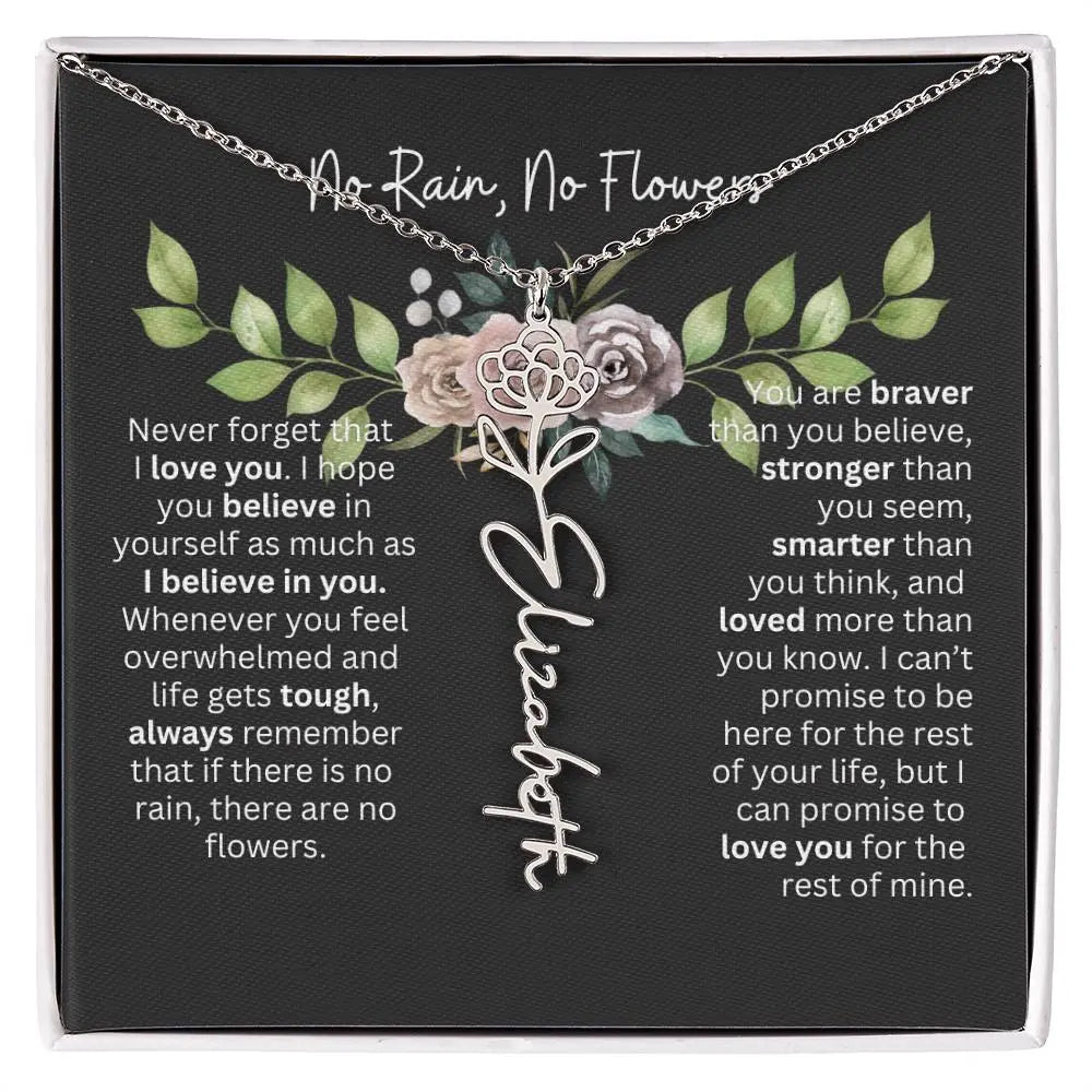 Birth Flower Necklace With Name I No Rain - No Flowers | Elegant Gift for Daughter