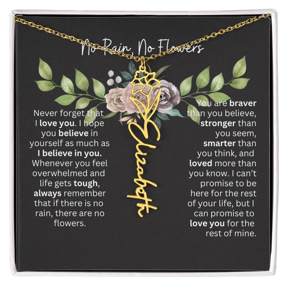 Birth Flower Necklace With Name I No Rain - No Flowers | Elegant Gift for Daughter