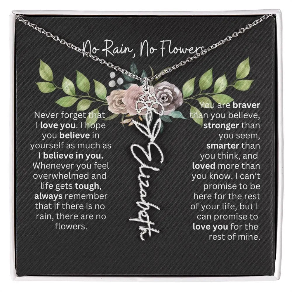 Birth Flower Necklace With Name I No Rain - No Flowers | Elegant Gift for Daughter