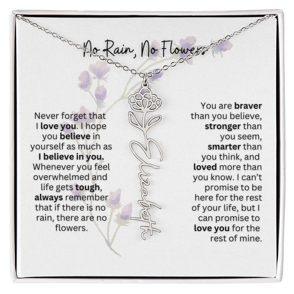 Birth Flower Necklace With Name I No Rain - No Flowers | For Bonus Daughter