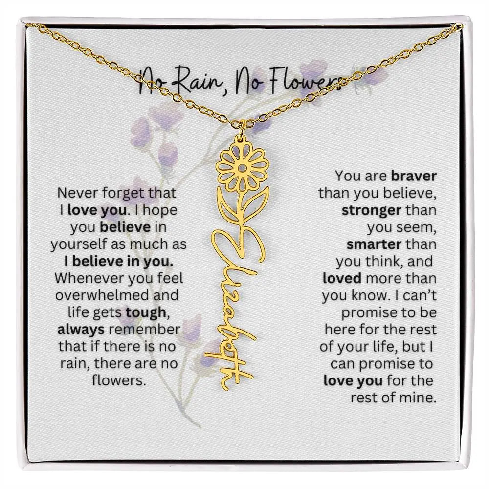 Birth Flower Necklace With Name I No Rain - No Flowers | For Bonus Daughter