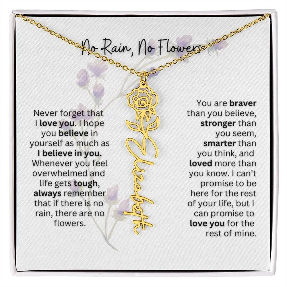 Birth Flower Necklace With Name I No Rain - No Flowers | For Bonus Daughter