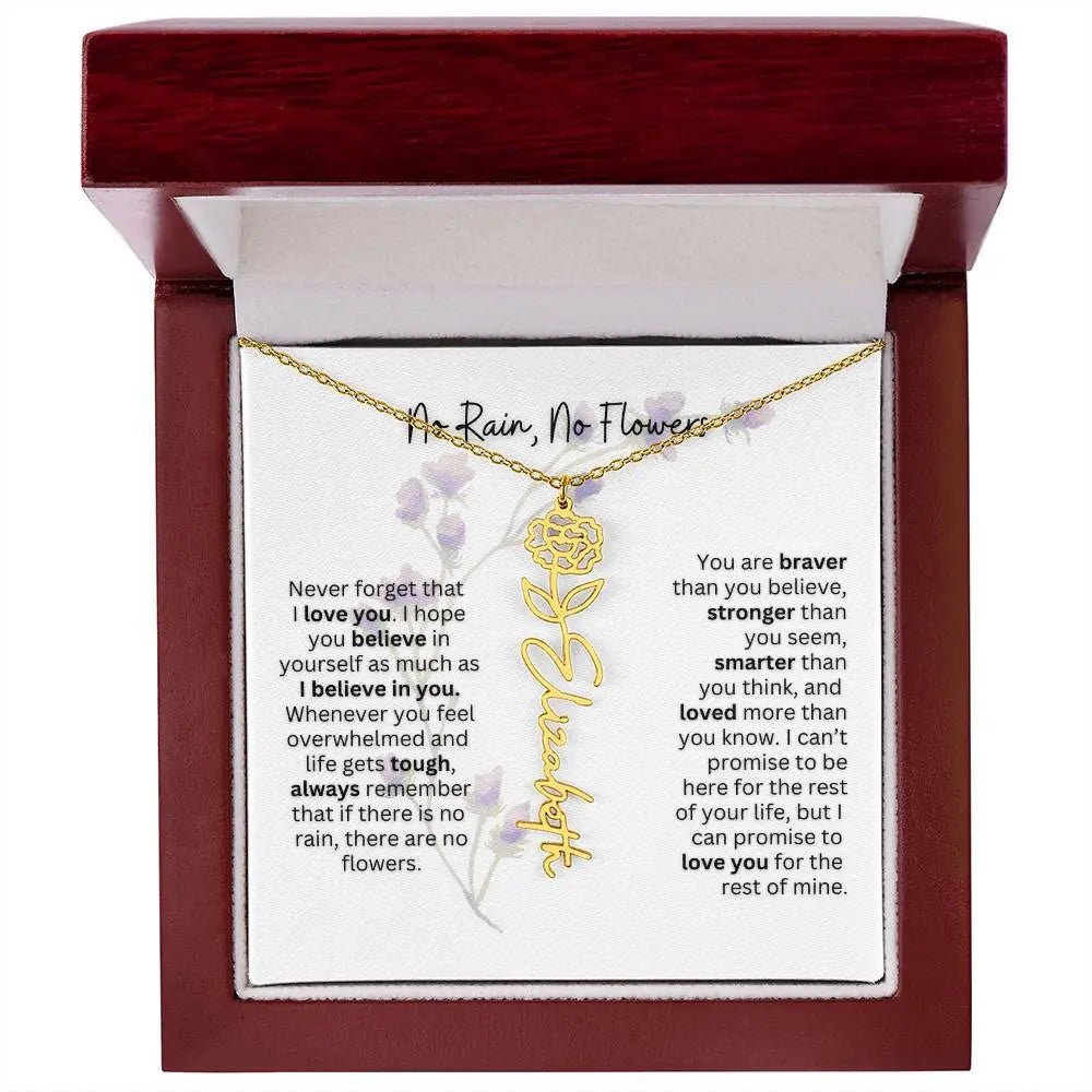 Birth Flower Necklace With Name I No Rain - No Flowers | For Bonus Daughter