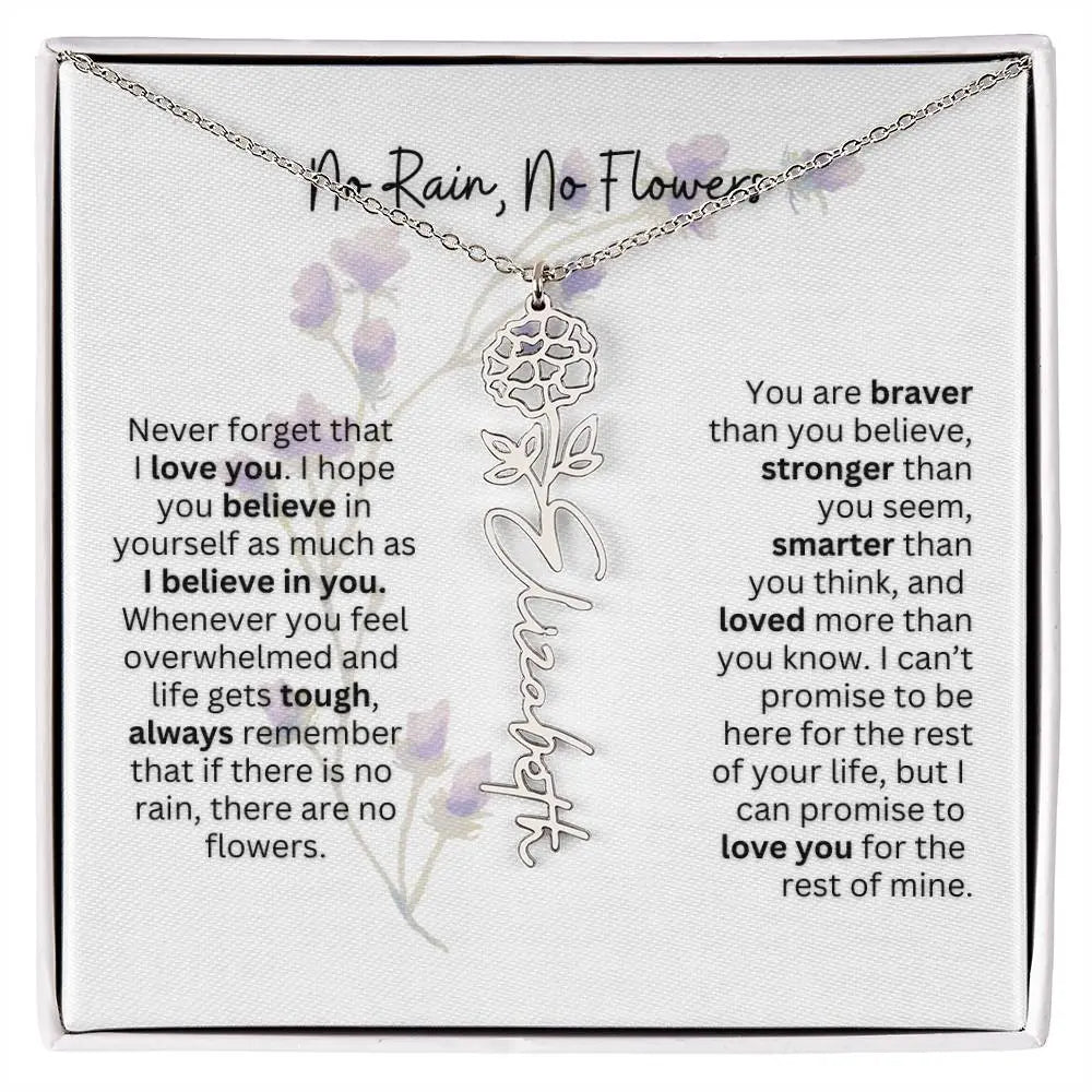 Birth Flower Necklace With Name I No Rain - No Flowers | For Bonus Daughter