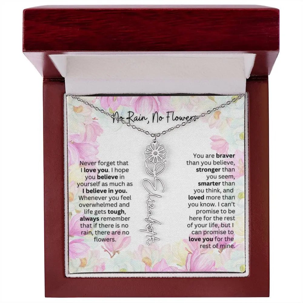 Birth Flower Necklace With Name I No Rain - No Flowers | Special Gift for Granddaughter