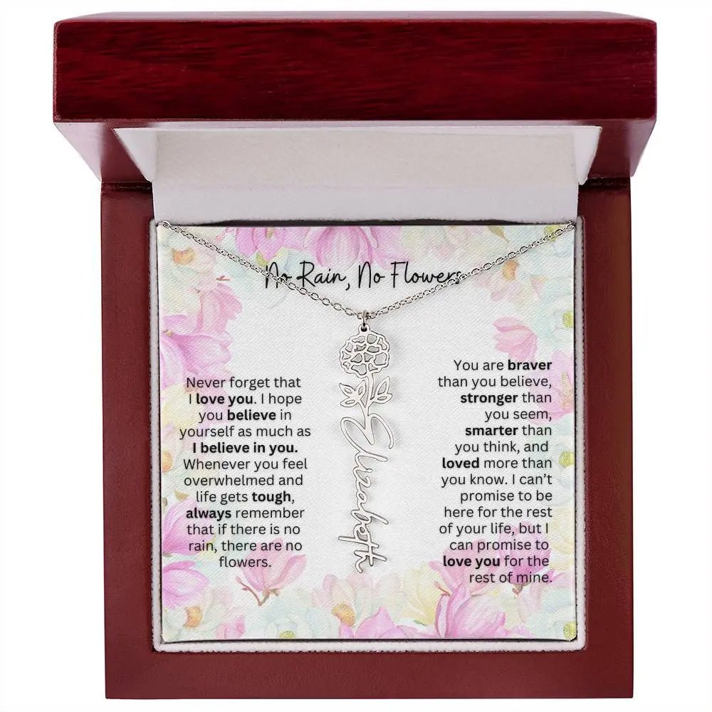 Birth Flower Necklace With Name I No Rain - No Flowers | Special Gift for Granddaughter
