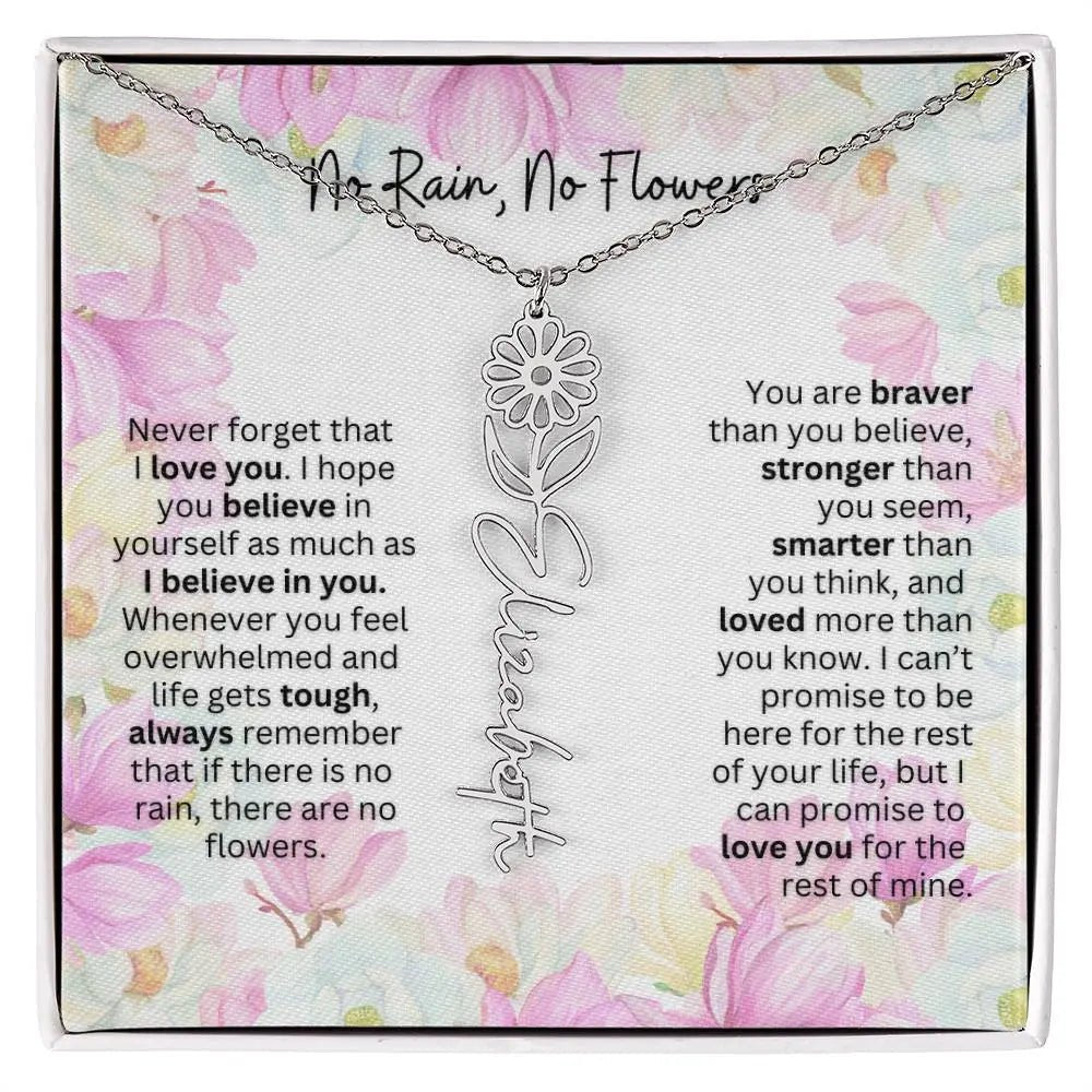 Birth Flower Necklace With Name I No Rain - No Flowers | Special Gift for Granddaughter