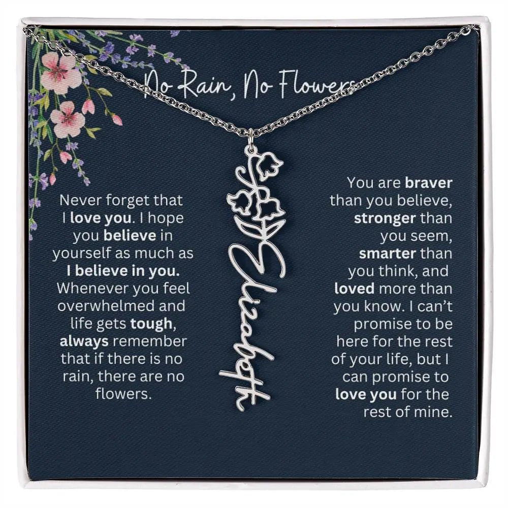 Birth Flower Necklace With Name I No Rain - No Flowers | Unique Jewelry for Daughter from Dad
