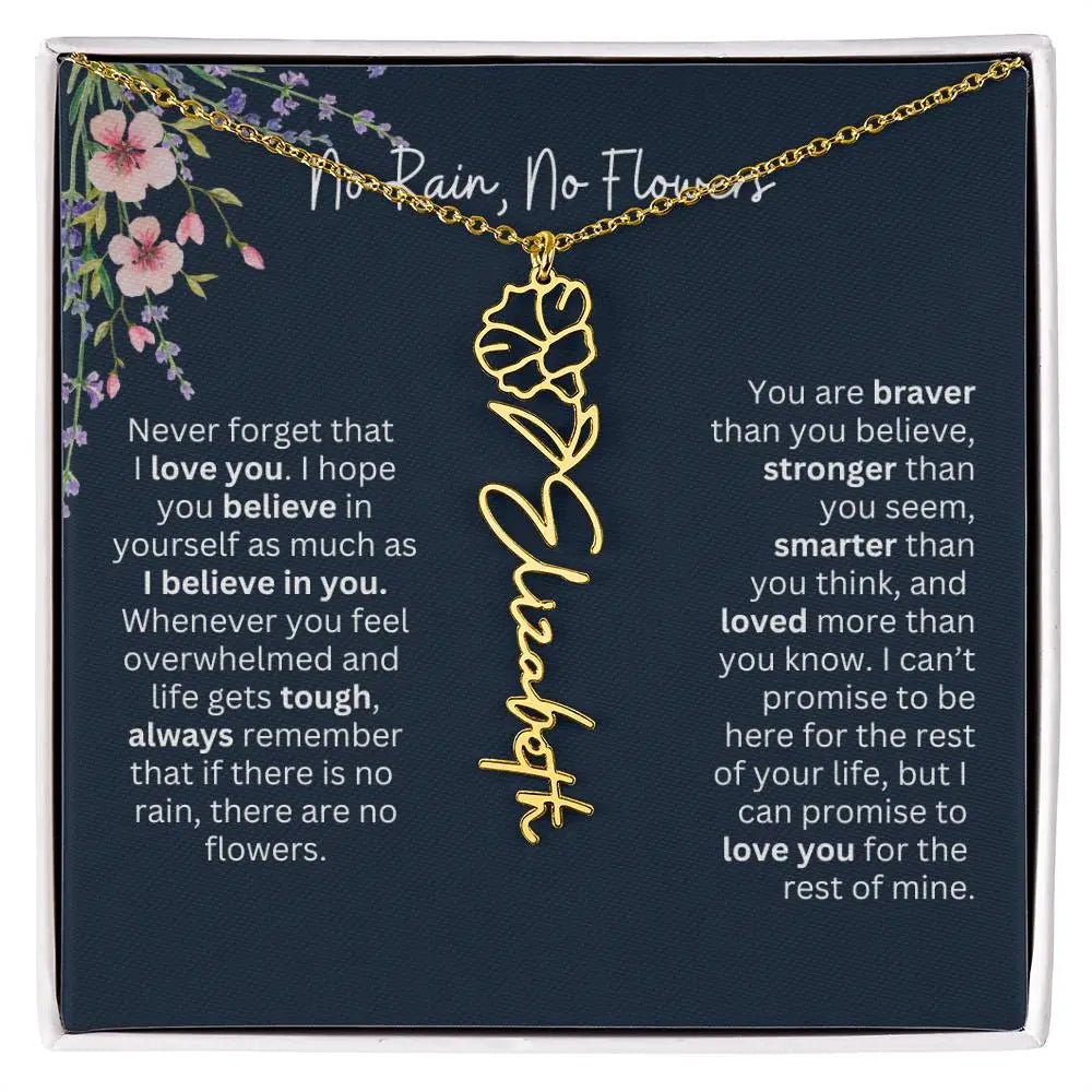 Birth Flower Necklace With Name I No Rain - No Flowers | Unique Jewelry for Daughter from Dad