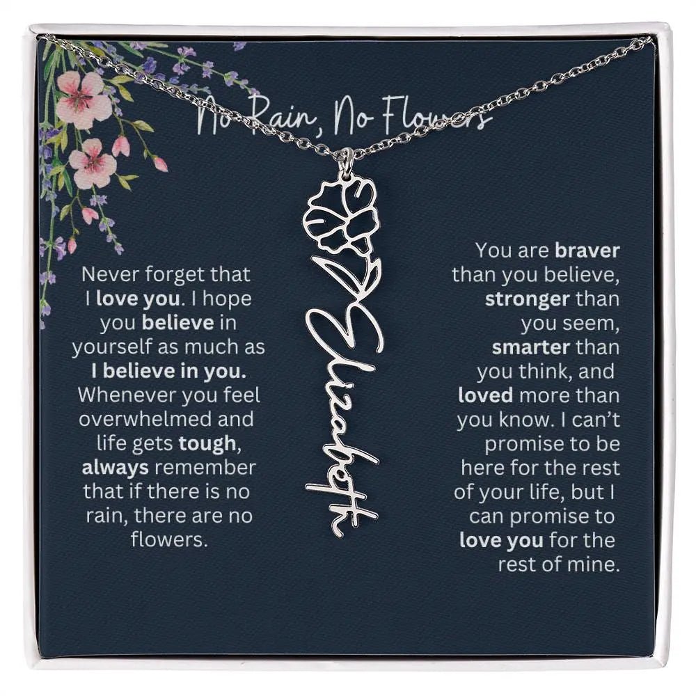 Birth Flower Necklace With Name I No Rain - No Flowers | Unique Jewelry for Daughter from Dad