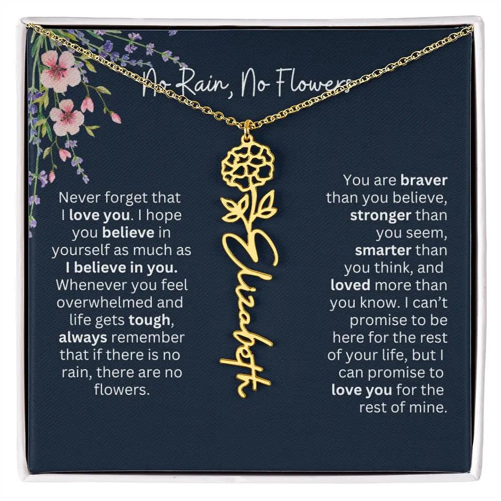 Birth Flower Necklace With Name I No Rain - No Flowers | Unique Jewelry for Daughter from Dad
