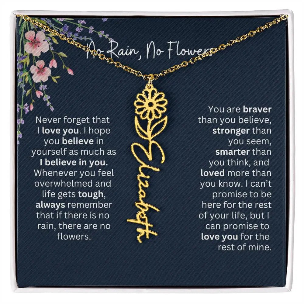 Birth Flower Necklace With Name I No Rain - No Flowers | Unique Jewelry for Daughter from Dad