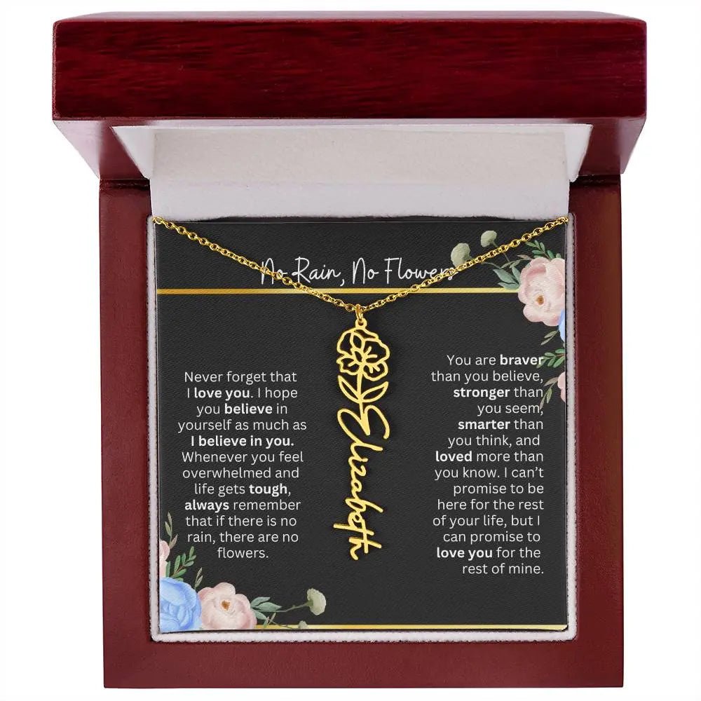 Inspirational No Rain No Flowers Necklace