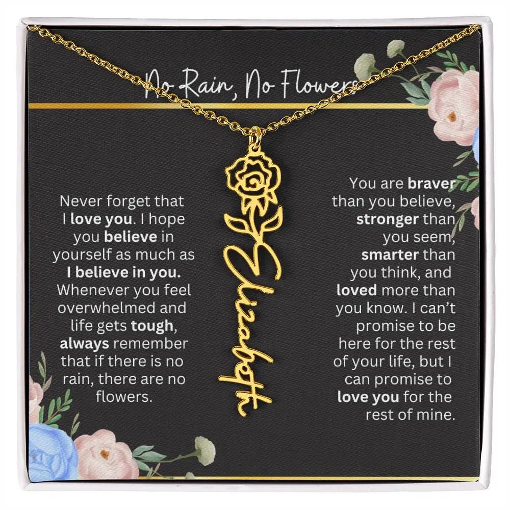 Inspirational No Rain No Flowers Necklace