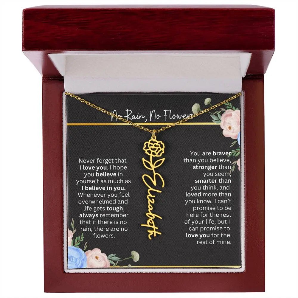 Inspirational No Rain No Flowers Necklace