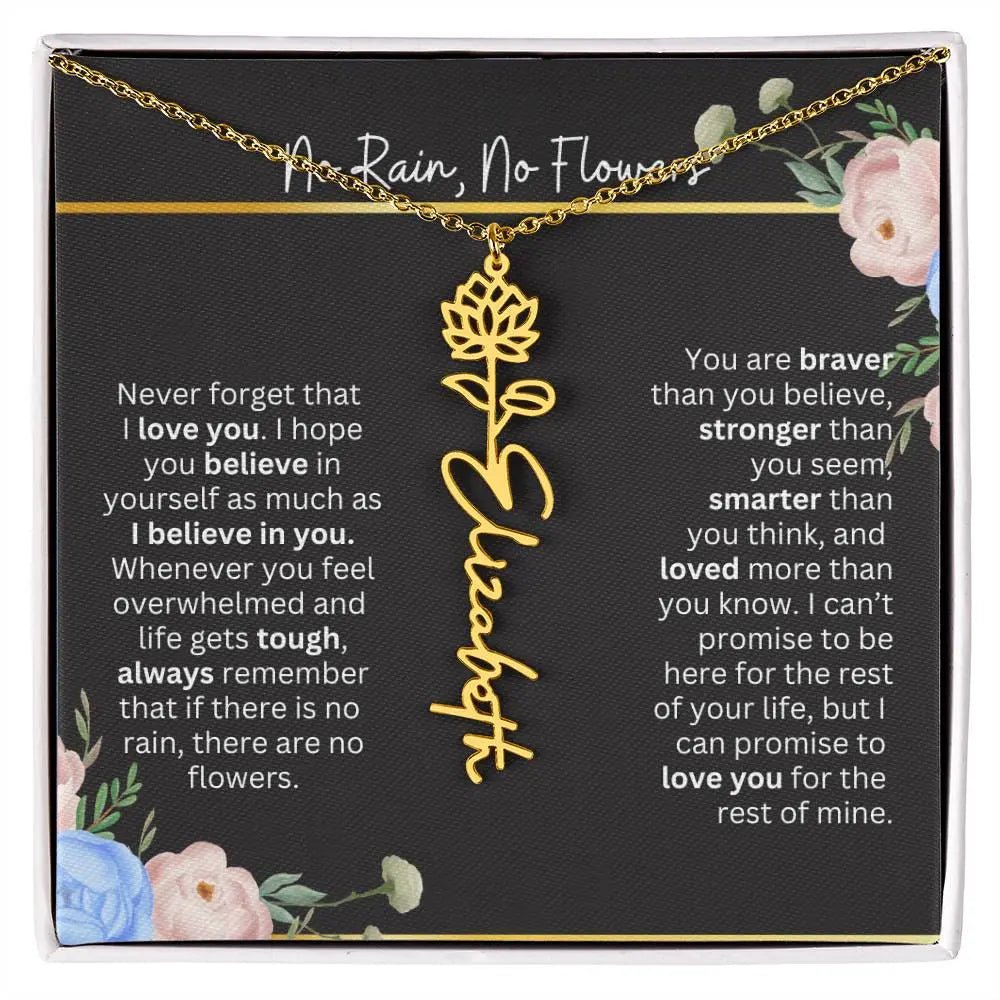 Inspirational No Rain No Flowers Necklace