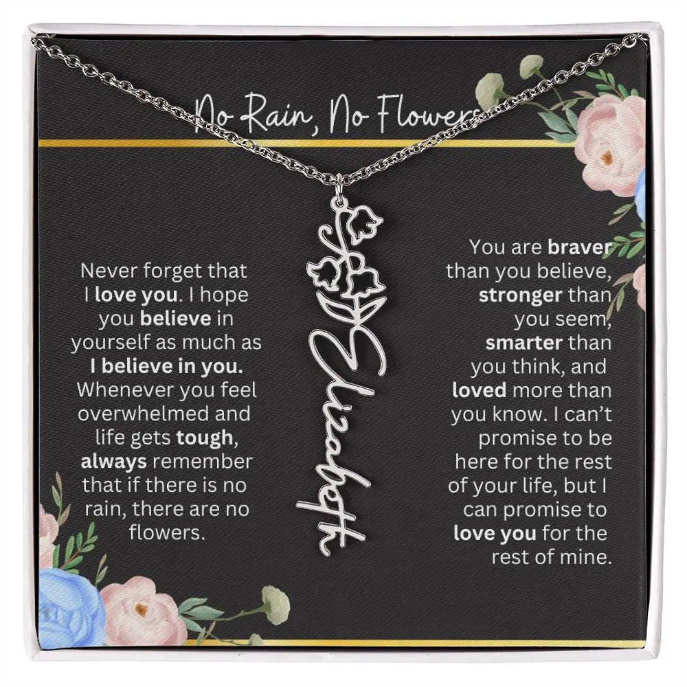 Inspirational No Rain No Flowers Necklace
