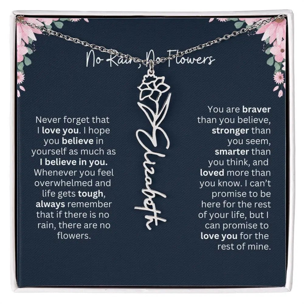 No Rain - No Flowers | Birth Necklace | Name Necklace | Custom Jewelry Gift for Daughters from Dad