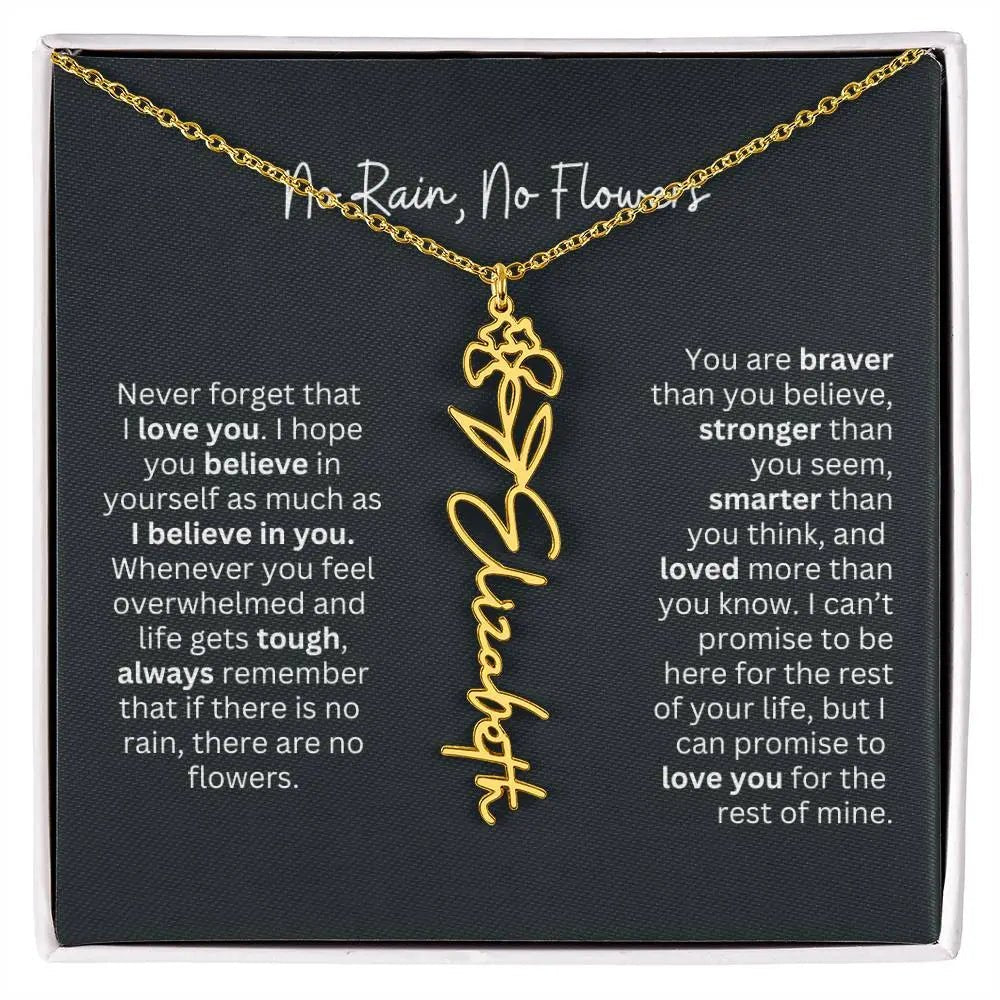 No Rain No Flowers Birth Necklace - Personalized Name Jewelry