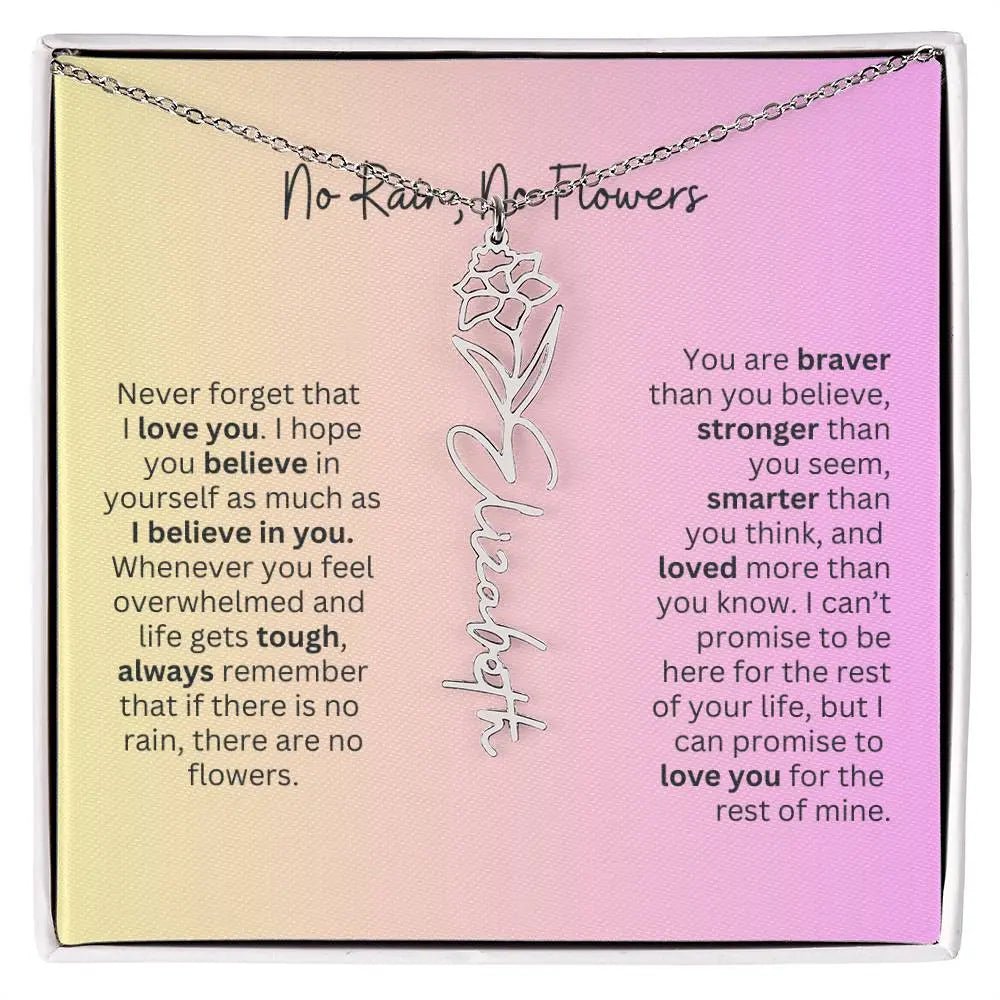 No Rain - No Flowers I Birth Necklace I Name Necklace I Pink