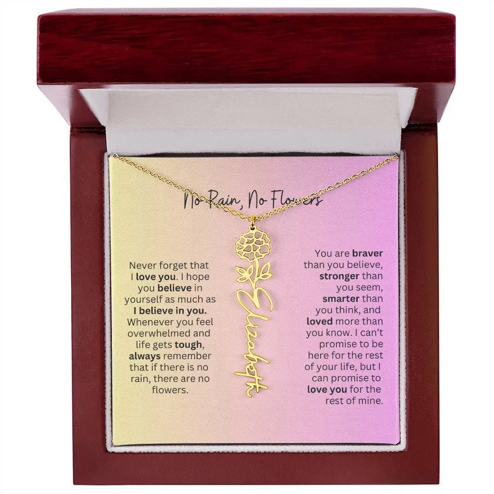 No Rain - No Flowers I Birth Necklace I Name Necklace I Pink