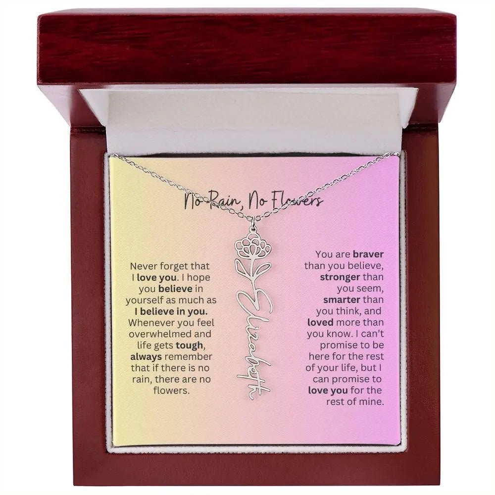 No Rain - No Flowers I Birth Necklace I Name Necklace I Pink