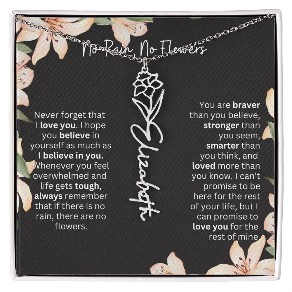 To My Daughter From Dad Necklace I Birth Flower Necklace With Name I No Rain - No Flowers