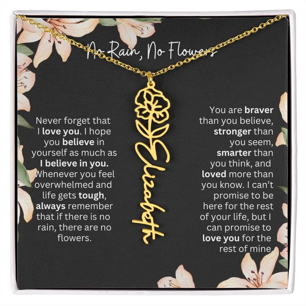 To My Daughter Necklace From Dad I Birth Flower Necklace With Name I No Rain - No Flowers