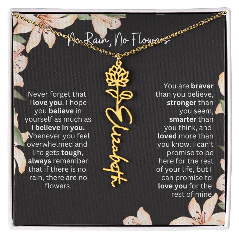 To My Daughter Necklace From Dad I Birth Flower Necklace With Name I No Rain - No Flowers