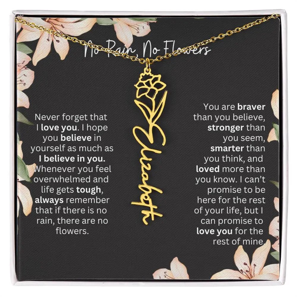 To My Daughter Necklace From Dad I Birth Flower Necklace With Name I No Rain - No Flowers