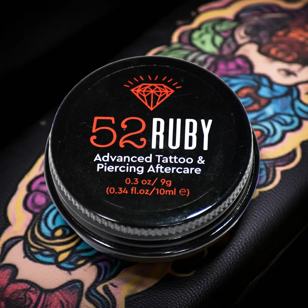 Small but powerful — your pocket-sized care. Perfect for tiny tattoos, piercings, and touch-ups, this 10ml jar carries the same natural formula in a compact form. It conditions, comforts, and protects — wherever you are, whenever you need it. - 52 Ruby